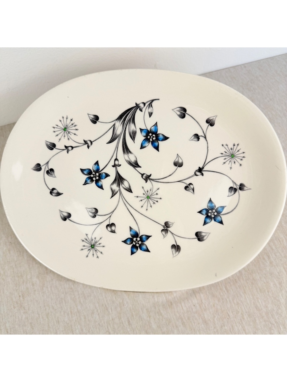 Vintage Johnson Bros Titania Blue 12” Oval Serving Platter England MCM